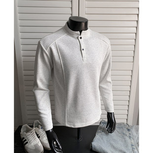冬季上衣美式Polo亨利衫男长袖t恤cleanfit内搭保暖痞帅打底卫衣