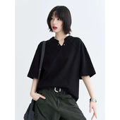 潮牌痞帅V领正肩T恤男春美式 设计感小众短袖 体恤纯色休闲凉感上衣