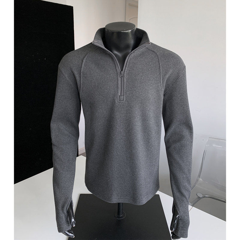 白色半高领长袖T恤半拉链正肩卫衣男款冬季重磅德绒可外穿打底衫
