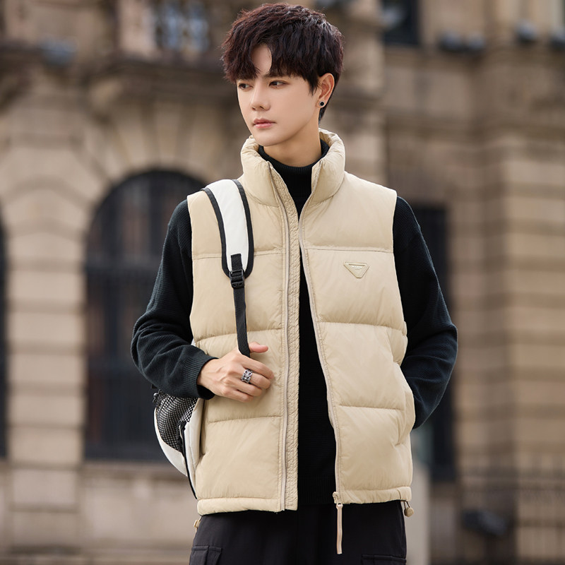 休闲保暖羽绒马甲外套男工装潮牌运动轻奢风短款立领羽绒马夹背心