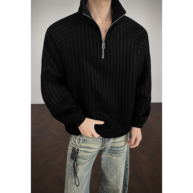 鱼骨纹ins慵懒风半拉链立领卫衣男款春季美式长袖t恤保暖情侣外套,男装,卫衣,淘宝优惠券,粉丝福利购,淘宝优惠卷