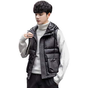 羽绒马甲男秋冬轻薄连帽背心外套潮牌灰鸭绒保暖坎肩韩版潮流马夹