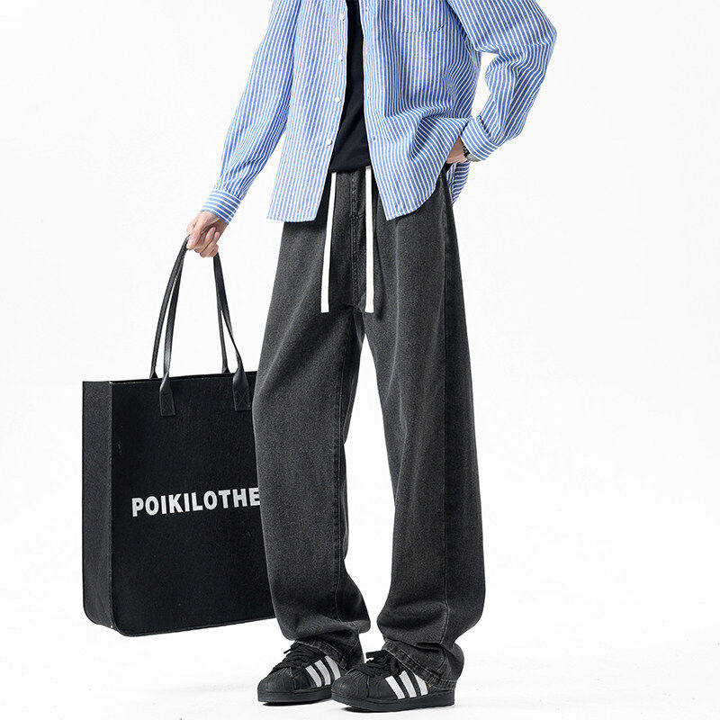 黑色牛仔裤男生宽松直筒休闲百搭大码裤子男美式复古高级感高街