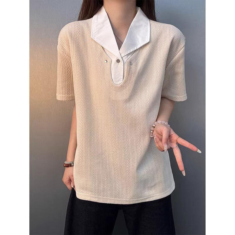 白色假两件麦穗纹polo衫男款夏季拼接衬衫领t恤cleanfit重磅短袖