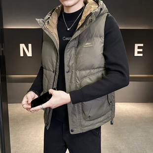 连帽羽绒2024新款马甲男士春秋冬季装潮牌保暖加厚坎肩夹棉服背心
