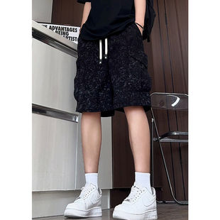 夏季痞帅高级感半截裤满天星扎染工装短裤男美式休闲运动五分中裤