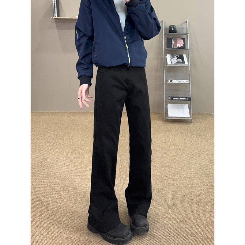 cleanfit黑色西裤垂坠感高级感ootd穿搭裤子男款修身直筒微喇长裤