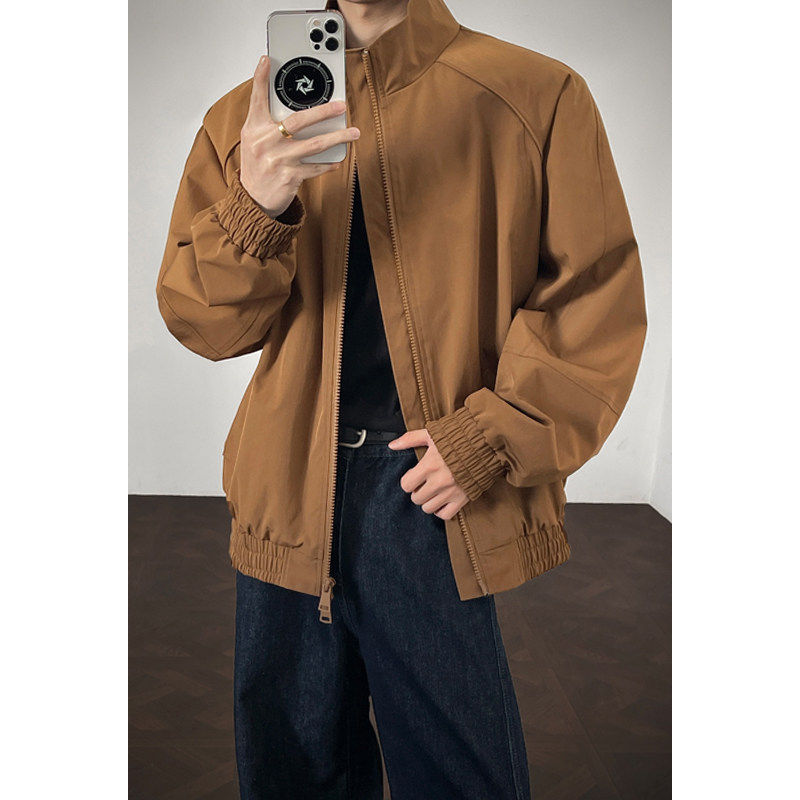 复古巴恩风棕色夹克男短款春季新款cleanfit飞行员外套立领棒球服