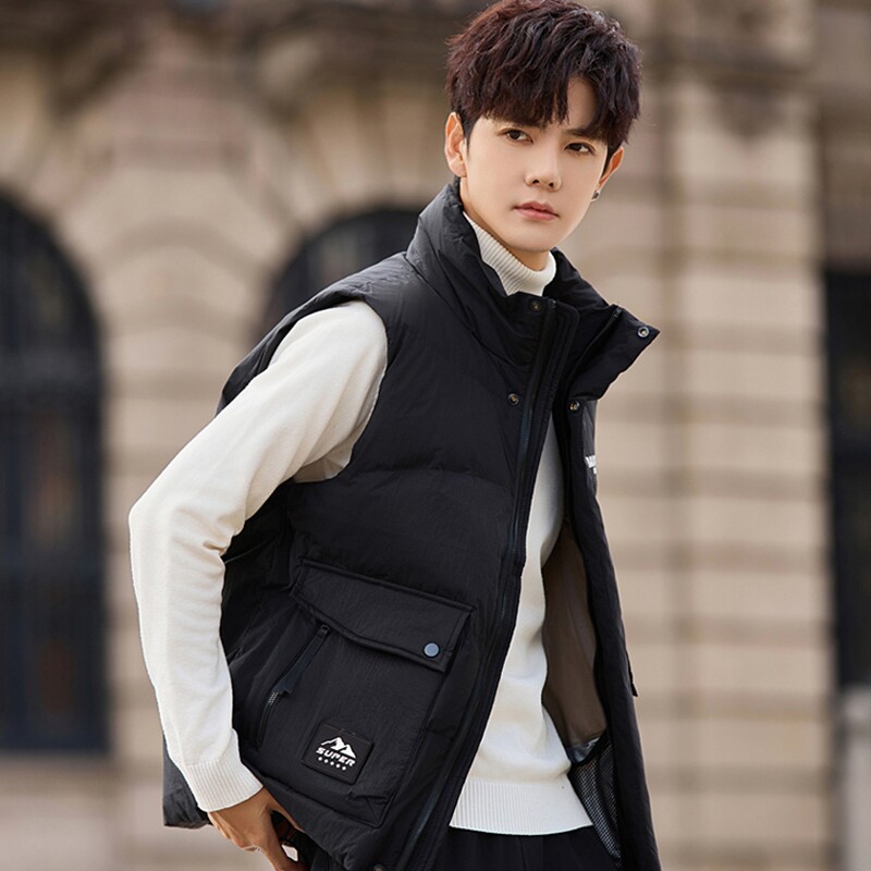 潮流ins港风运动短款立领羽绒马夹男休闲面包服保暖外套马甲背心