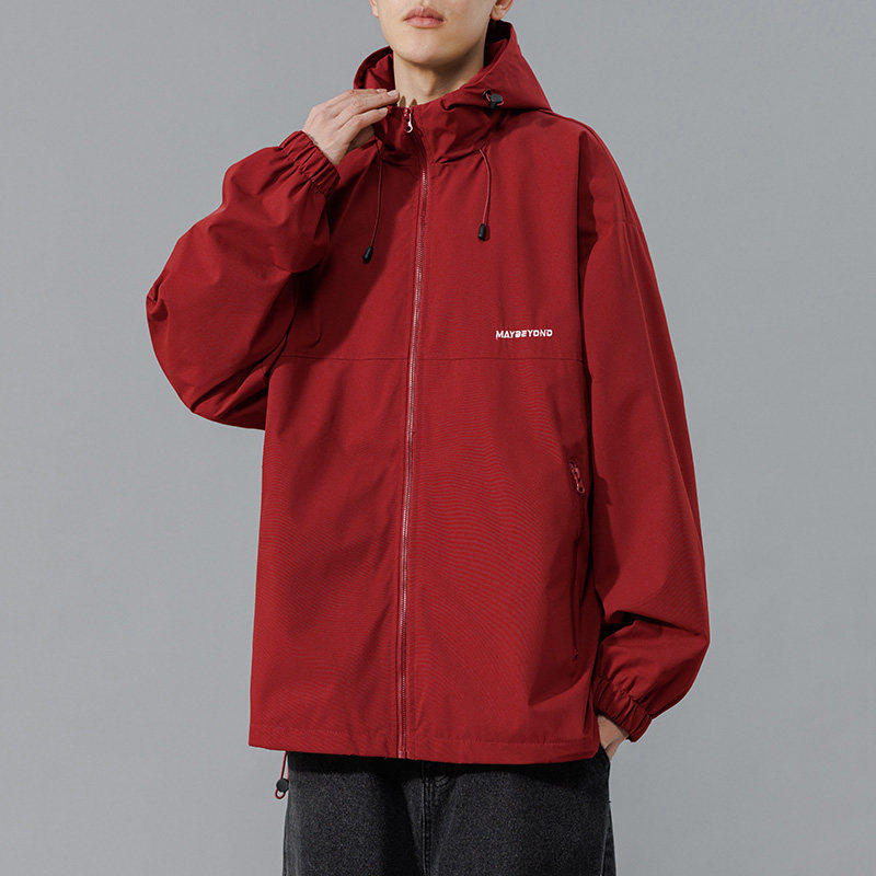 红色多巴胺穿搭软壳冲锋衣男女款秋季户外运动登山服连帽夹克外套