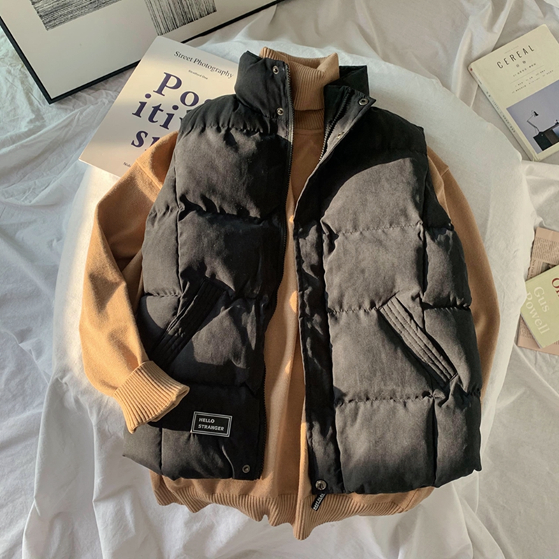 立领男新款百搭纯色背心棉马甲