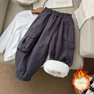 男童冬季羊羔绒裤子加绒加厚