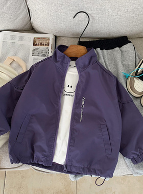 儿童秋冬冲锋衣外套加绒加厚男童秋季紫色夹克小男孩上衣宝宝秋装