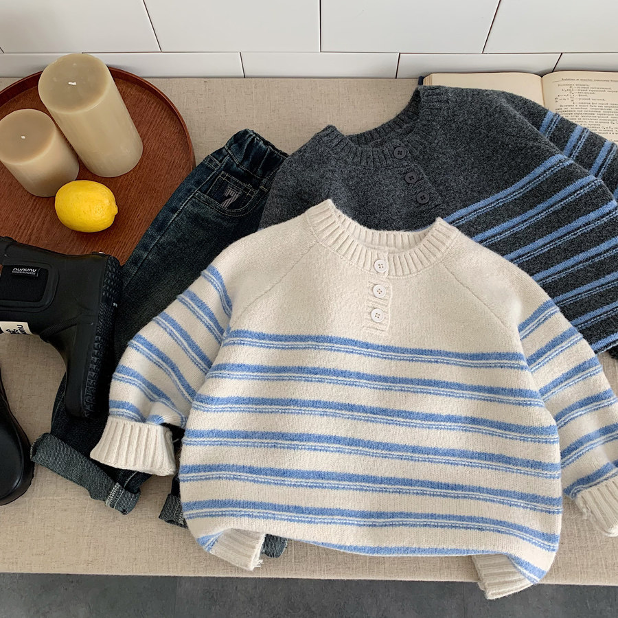 儿童条纹毛衣2026秋季新款韩版男童春秋款上衣中小童百搭宽松毛衣