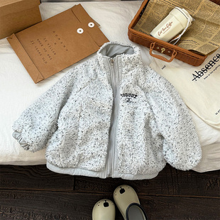 加厚毛毛衣小男孩棉服 儿童冬装 男童冬季 羊羔毛双面穿外套2025新款