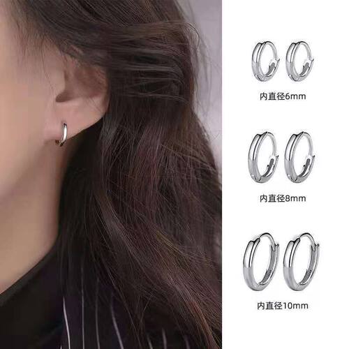 钛钢耳扣ins简约银色光面耳圈女小耳环耳钉气质耳骨养耳洞不掉色