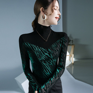 高领摩登舞上衣新款长袖春秋季交谊国标拉丁舞练功服女舞蹈打底衫