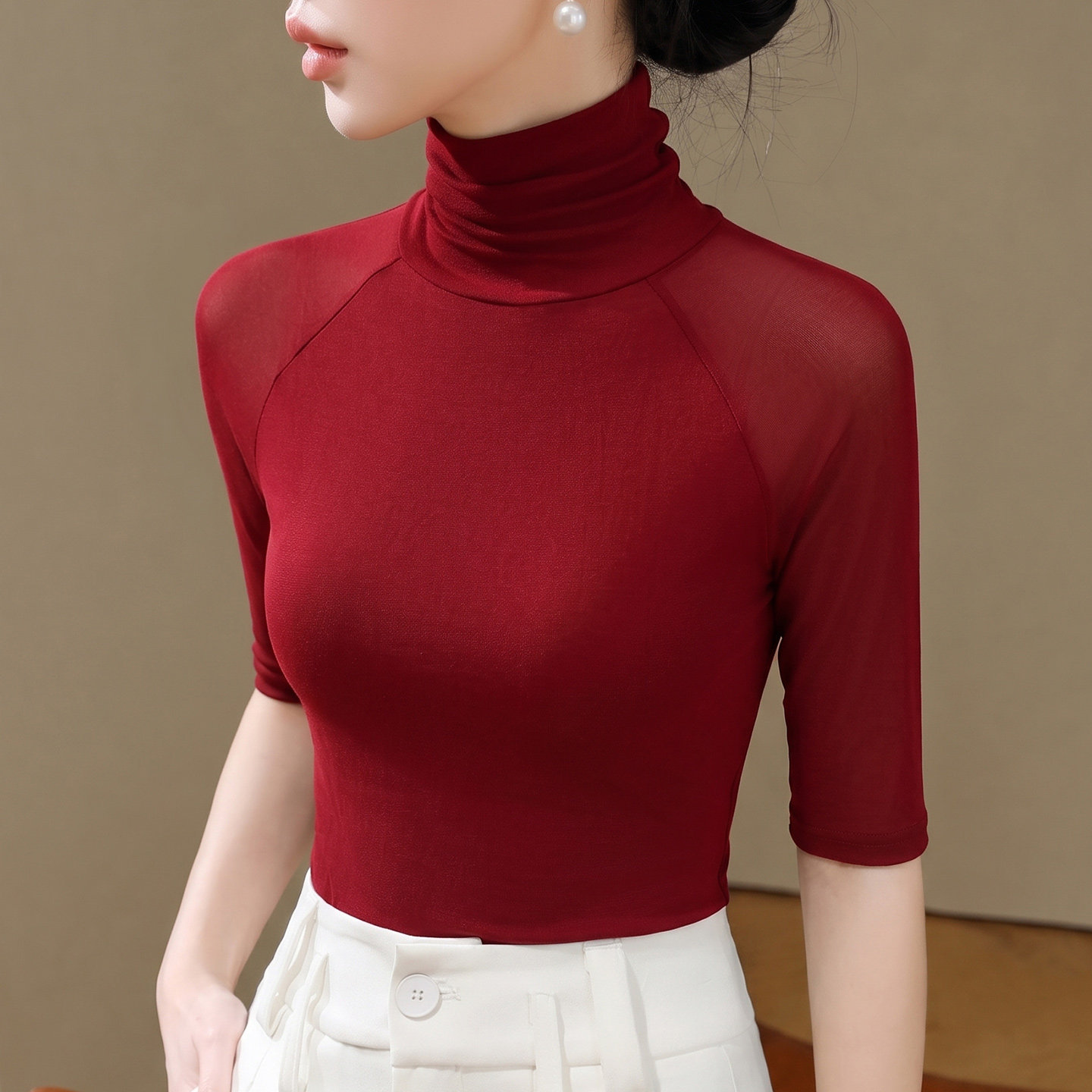 2026新款高领网纱显瘦舞蹈纱衣女