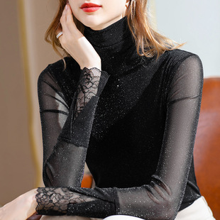 气质高领拉丁舞网纱上衣女新款长袖跳交谊舞衣国标摩登舞蹈练功服