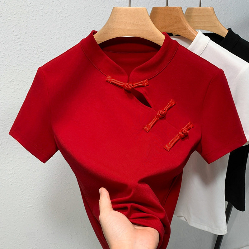 立领舞蹈上衣女新款短袖中国舞广场舞T恤国标摩登拉丁练功服成人
