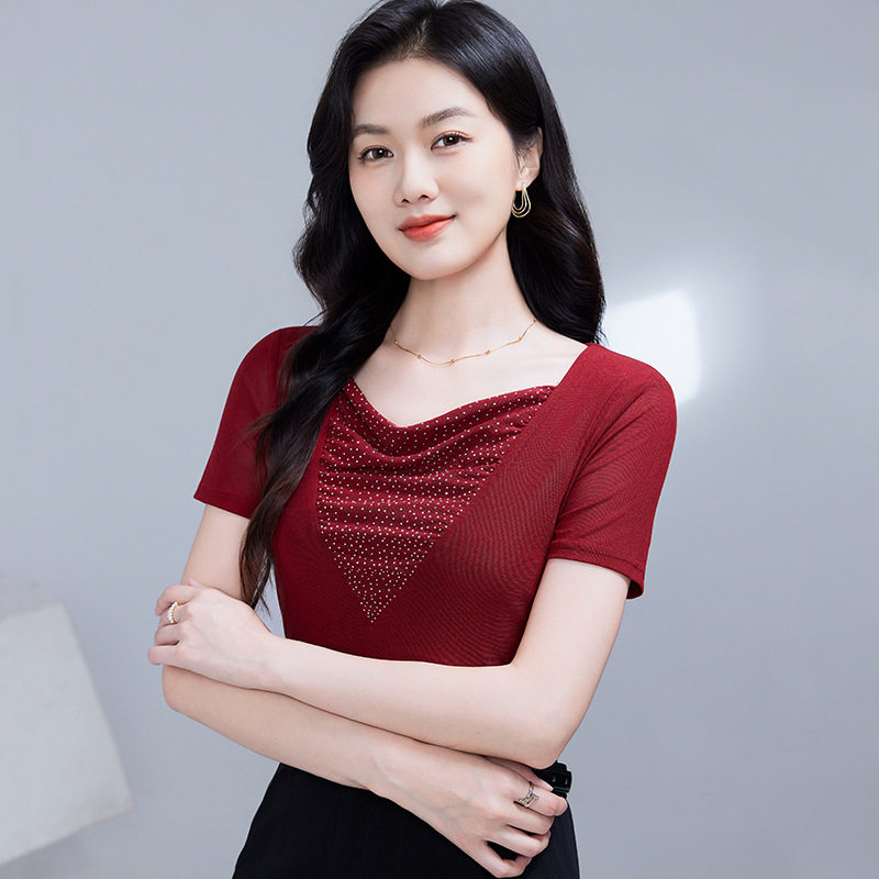 洋气夏季新款网纱拉丁短袖上衣女