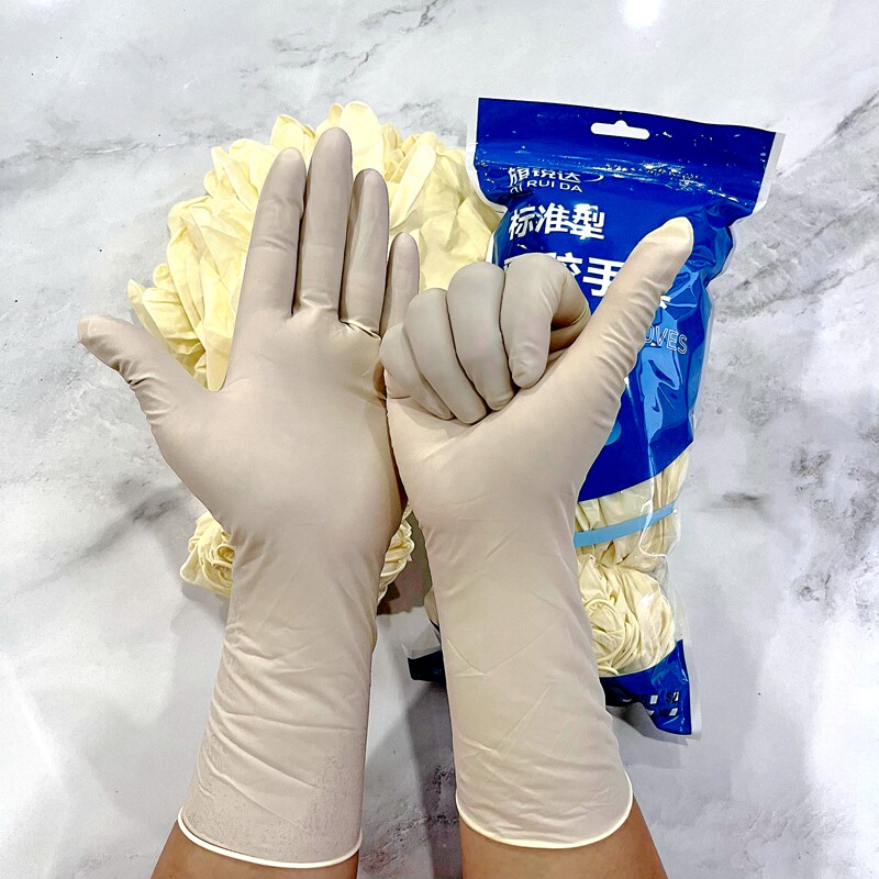 旗锐达12寸一次性牛筋防护高弹洗碗男士柔软乳胶橡胶手套耐磨家用