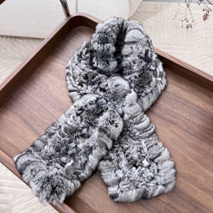 龙猫围巾手工编织皮草围脖高级百搭黑丝绒栗鼠毛青紫蓝原色毛领子