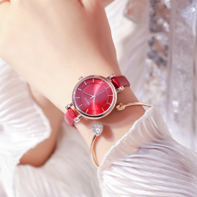 kezzi手表女学生2023新款时尚气质简约手表女石英皮带表ins风