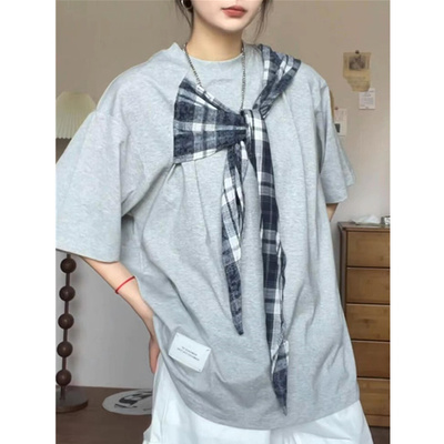 蝴蝶结短袖t恤女宽松半袖上衣服