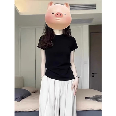 纯棉正肩短袖t恤女修身短款上衣