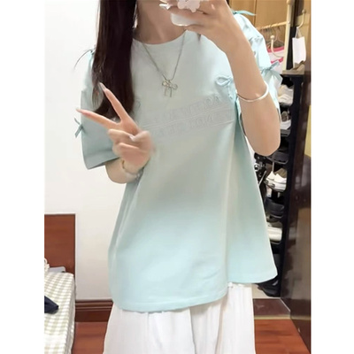 纯棉正肩短袖t恤女宽松半袖上衣