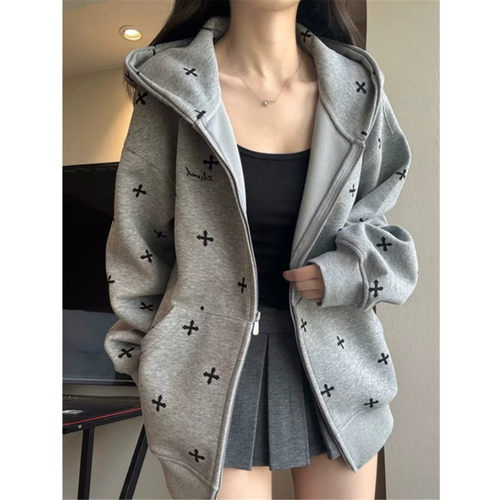 连帽卫衣女宽松oversize开衫外套