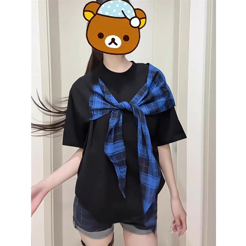 美式学院风蝴蝶结短袖t恤女夏季设计感小众宽松慵懒风半袖上衣潮