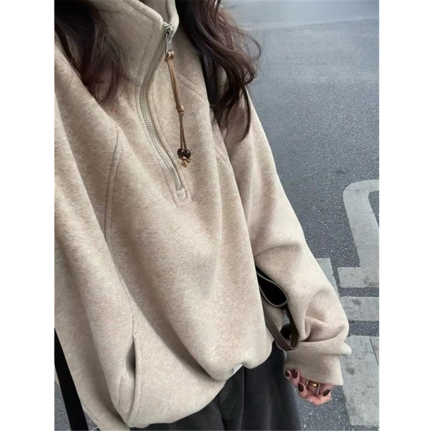 半拉链立领卫衣女宽松外套上衣服图片