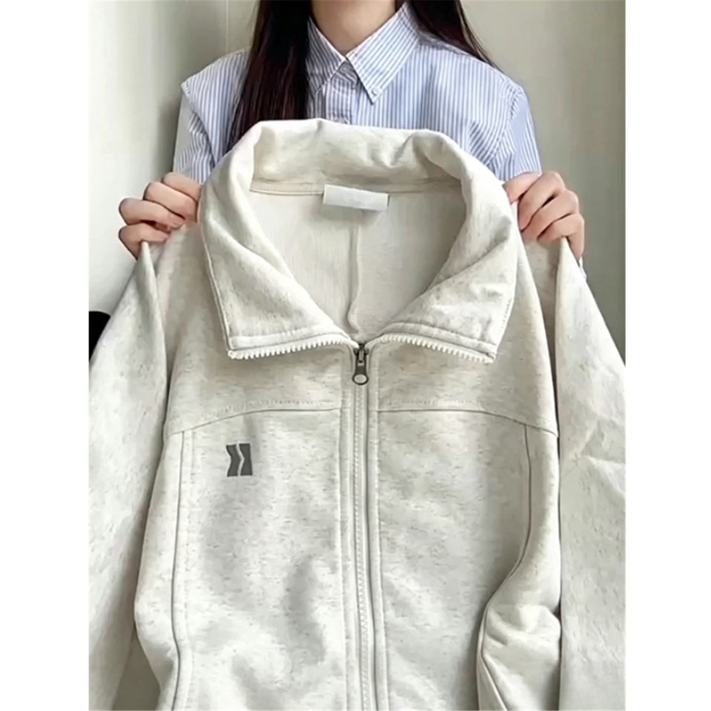立领卫衣女宽松拉链开衫外套上衣图片