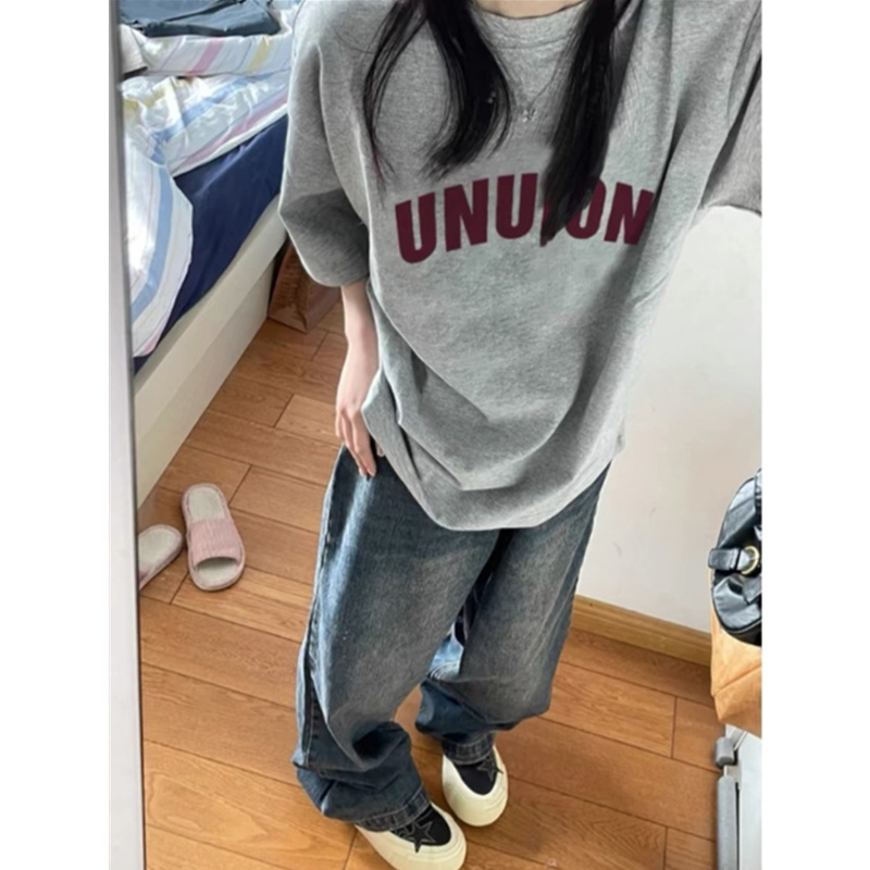 美式复古纯棉正肩短袖t恤女夏季2025新款设计感小众宽松半袖上衣