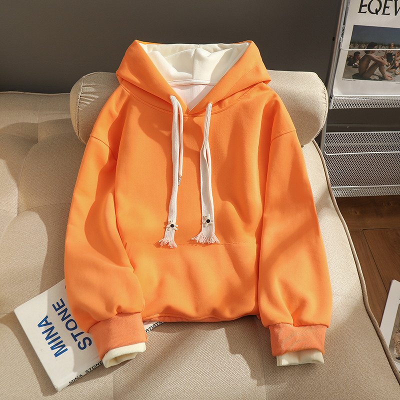 薄款连帽拼接假两件卫衣女宽松潮
