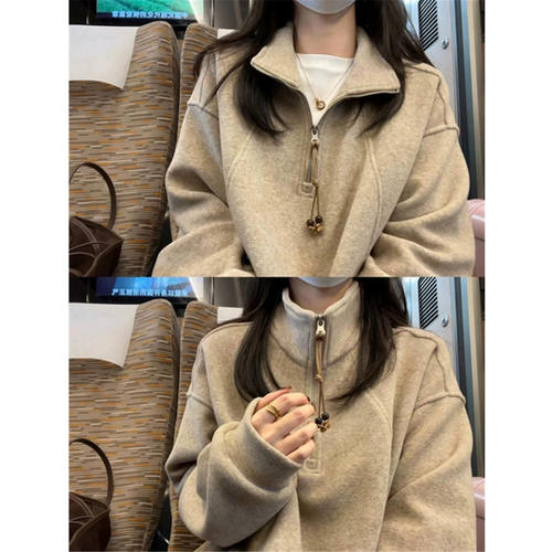 半拉链立领卫衣女宽松外套上衣服