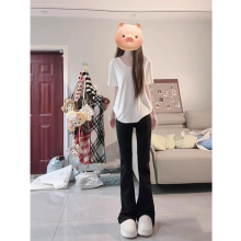 纯棉正肩V领白色短袖t恤女夏季2025新款宽松显瘦百搭慵懒半袖上衣