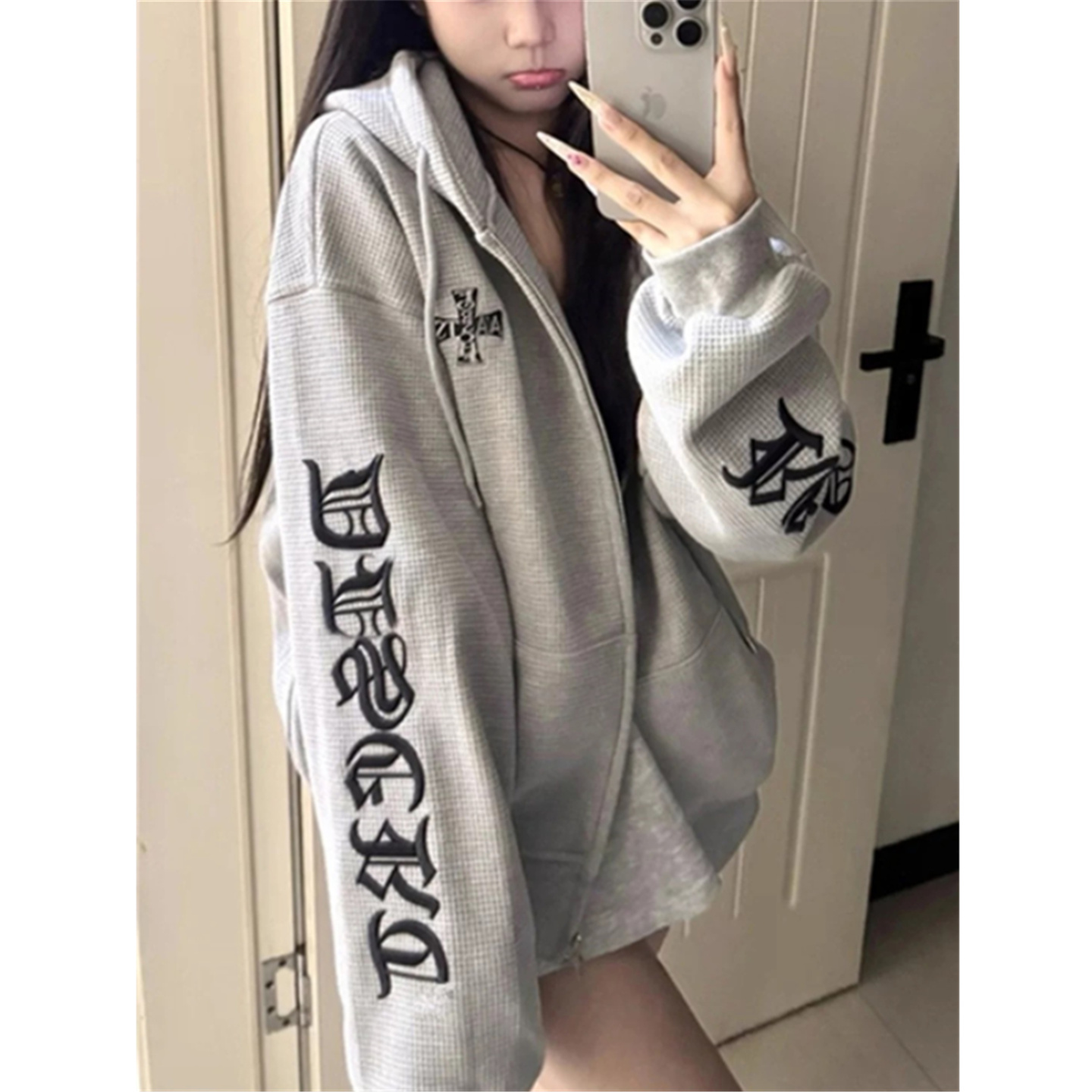 连帽卫衣女宽松oversize开衫外套