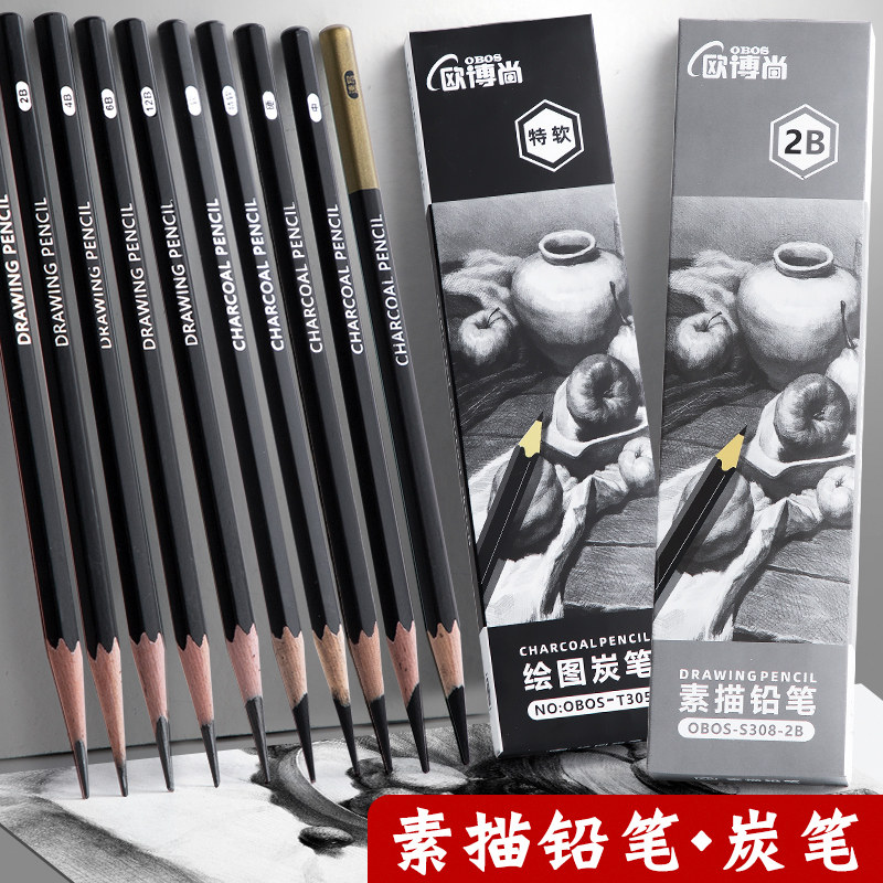 素描铅笔美术生专用速写笔初学者炭笔套装工具全套美术绘画铅笔超软碳笔4b8b铅笔专业素描全碳笔基础入门碳笔_虎窝淘