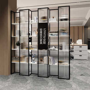 公司前台长虹玻璃展示架办公区隔断墙屏风可定制logo形象墙置物架