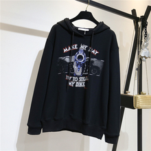 韩版 潮 宽松黑色外套帽衫 2019新款 bf慵懒风连帽卫衣女春秋薄款 长袖