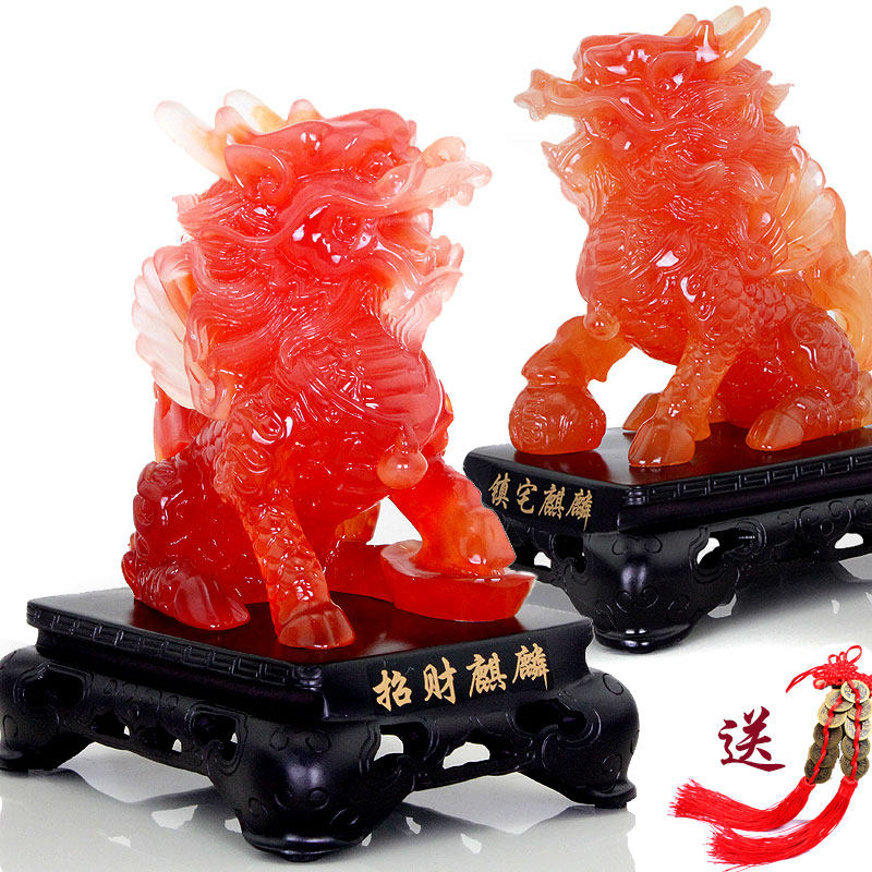 麒麟摆件镇宅招财风水家居摆设房间客厅装饰品摆设红色玉麒麟摆件
