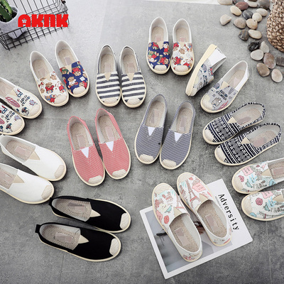 春季帆布鞋女一脚蹬平底老北京布鞋女休闲舒适渔夫软底懒人单鞋子