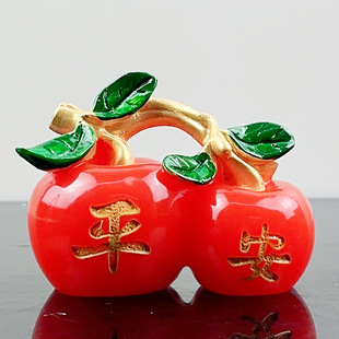 饰摆件 创意办公桌汽车装 苹果摆件 树脂玛瑙色平安是福苹果摆件