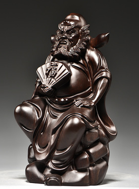 黑檀实木雕刻天师钟馗摆件福神像家居客厅玄关佛龛装饰红木工艺品