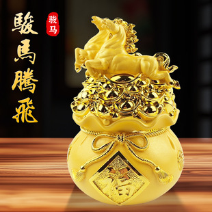 招财保险公司年会礼品 马年礼品绒沙金骏马腾飞生肖马摆件创意中式