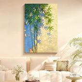 原木奶油风客厅装 饰画光影竹子感沙发背景墙挂画植物玄关壁画