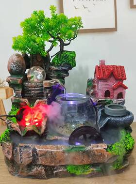跨境 创意家居客厅办公室中式假山喷泉景观鱼缸树脂工艺流水摆件